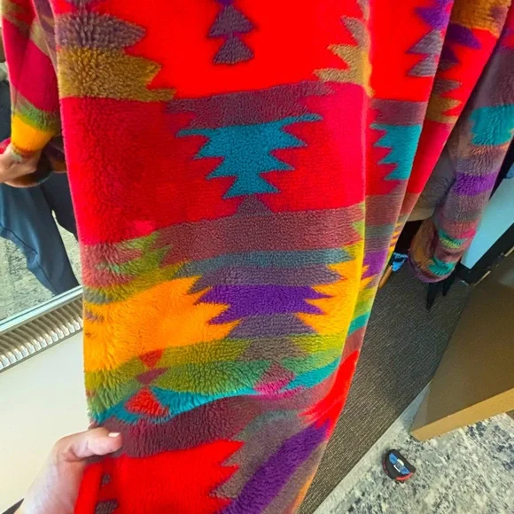 Vintage Bright Plush Oversized Aztec Print Coat size M